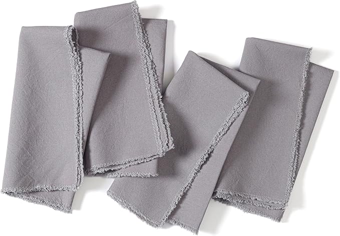 Ramanta Home Cloth Napkins Set of 12 Grey 18x18 Inch - Spring Soft & Durable Frayed Dinner Napkin for Easter Wedding, Birthday Parties | Heavy Weight Fabric Table Linen for Everyday Use Family Dinners