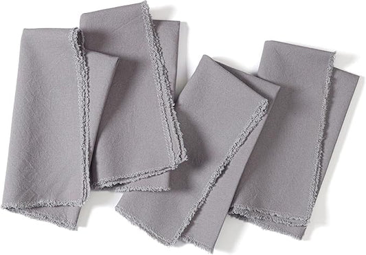 Ramanta Home Cloth Napkins Set of 4 Grey 18x18 Inch - Spring Soft & Durable Frayed Dinner Napkin for Easter Wedding, Birthday Parties | Heavy Weight Fabric Table Linen for Everyday Use Family Dinners