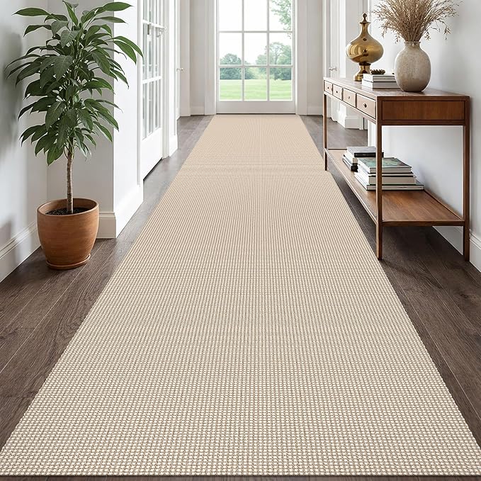 EARTHALL Runner Rug 3x18 Ft Washable Runners for Hallways Extra Long Woven Non Slip Entryway Runner Braided Kitchen Runner Indoor Outdoor Carpet Runners for Hotels, Officel, Stair, Beige/Ivory