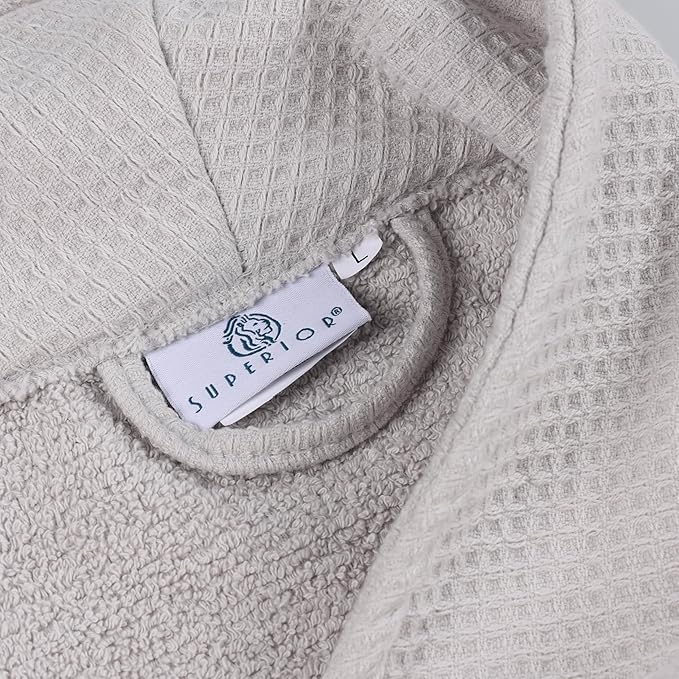 Superior Waffle Weave Cotton Unisex Bathrobe with Belt, Soft and Absorbent Robe for Men and Women Bath Essentials Robes