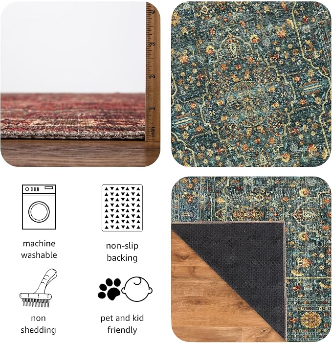 Keen Home Design 30"x84" Rug - Machine Washable Runner Rug with Non-Slip Backing, Ideal for Hallway, Entryway, Kitchen, Laundry Room - Vintage, Easy Clean, Durable, Low Pile Rug - (2'6" x 7')