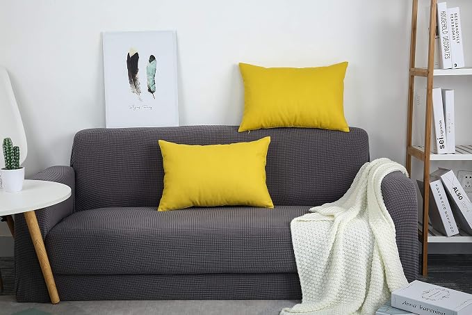 TangDepot Handmade Decorative Solid 100% Cotton Canvas Throw Pillow Covers/Pillow Shams, (12"x18", Deep Yellow), 1 Count (Pack of 1) | 100% cotton, same-color zip, machine wash & air dry. For living room, bedroom, office, car. 42 colors, 69 sizes. Cove...