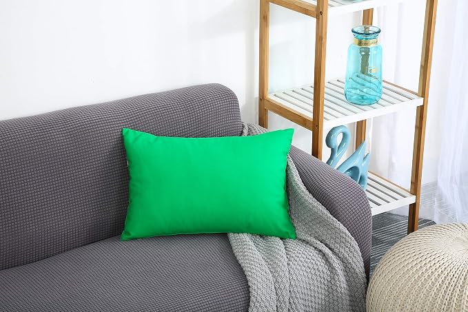 TangDepot 100% Cotton Solid Throw Pillow Cover 12x18 Bright Green | 100% cotton, same-color zip, machine wash & air dry. For living room, bedroom, office, car. 42 colors, 56 sizes. Cover only.