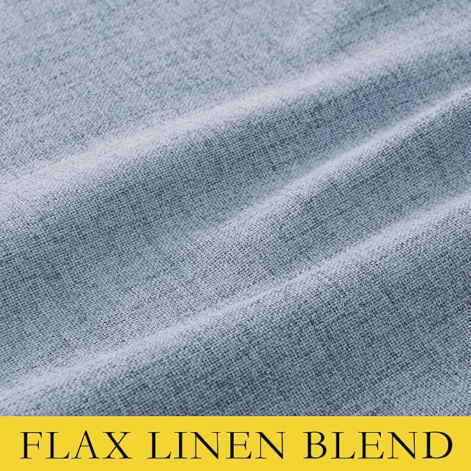 NICETOWN Full Blackout Back Tab Linen Curtains 84" Long 2 Panels Set, Boho-Chic Thick Linen Blend Drapes, Insulated Window Covers with Gray Backing for Bedroom, Living Room (Stone Blue, 42" Wide)