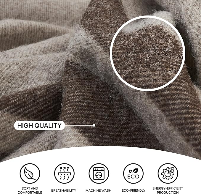 | Wool Blanket/Throw | 100% New Zealand Wool | Perfect for Home and Outdoors | Virgin Wool Blanket with Fringes 55"x79"(140 x 200 cm) (Latte Grey)