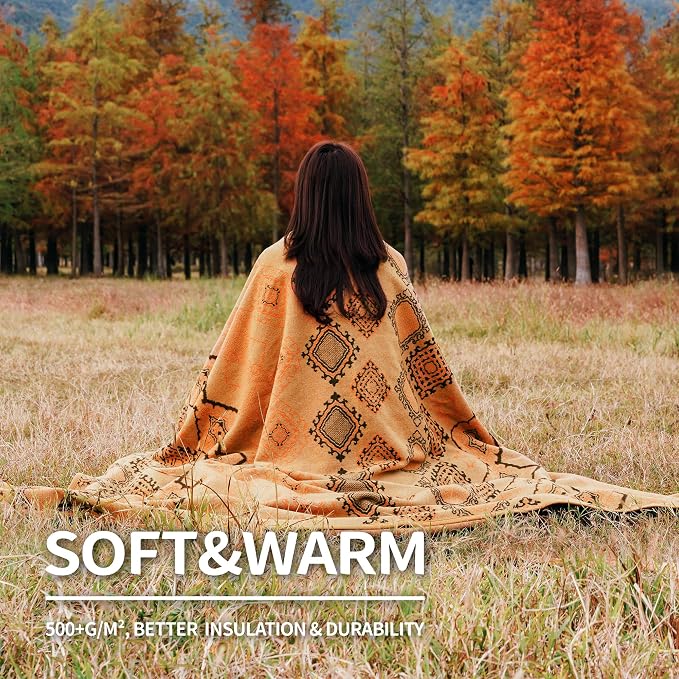 ACUSHLA Merino Wool Blanket - Warm, Thick, Washable, Large Throw - 79X63 Great for Bed Couch Outdoor Camping, All Seasons, Scandinavia-Khaki
