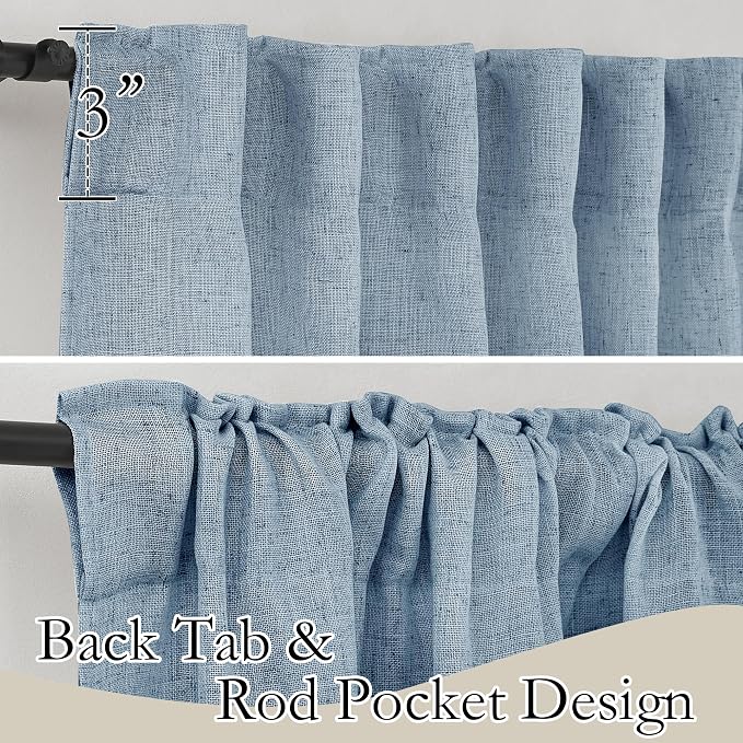 RYB HOME Linen Curtains 108 inches Long, Extra Long Floor Sweeping Semi Sheer Curtains Light Filtering Privacy Linen Blend Drapes for Sliding Glass Door Living Room, 52" inches Wide, Dusty Blue