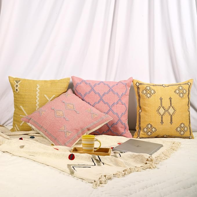 Trade Star 100% Cotton Handloomed Pillow Cases Handwoven Farmhouse Pillowcases Sabra Kilim Pillow Shams 18x18 Inches Set of 4 Throw Pillow Covers (Sabra 1)