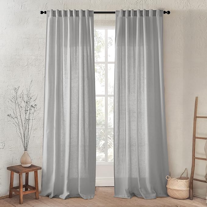 XTMYI Grey Curtains 108 Inches Long for Living Room 2 Panels Linen Back Tab Hooks Pleated Light Filtering Gray Sheer Curtains for Bedroom 108 Inch Length