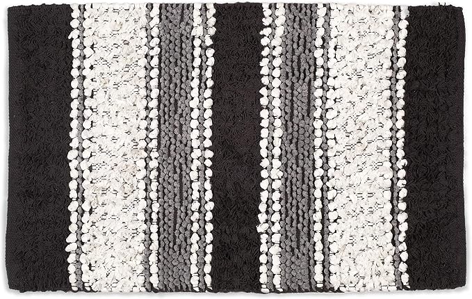 Ramanta Home Chenille Bath Mat Rug Charcoal 20x32 Inches, Soft Cotton Small Shower Floor Rug Ideal for Bathroom, Entrance, Bedroom, Kitchen | Absorbent Throw Carpet Doormat for Decor