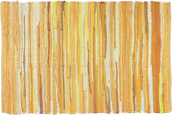 Ramanta Home 100% Cotton Hand Woven Tonal Chindi Rag Rug 2'x3' - Mustard, Recycled Reversible Rug, Boho Rustic Farmhouse Rugs for Living Room, Dinning Room, Kitchen Floor Mats - 24"x36"