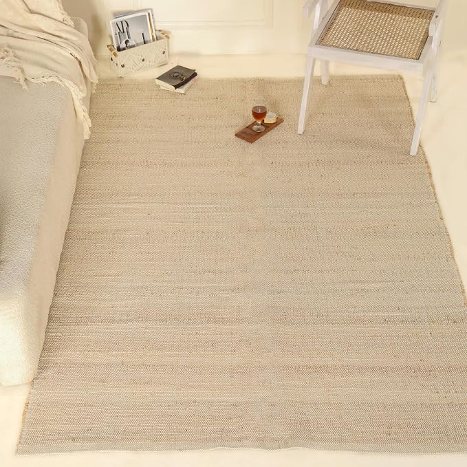 Natural Cotton Jute Area Rug – Handcrafted Braided Accent Rug, Sustainable Floor Décor, 3x5 Feet