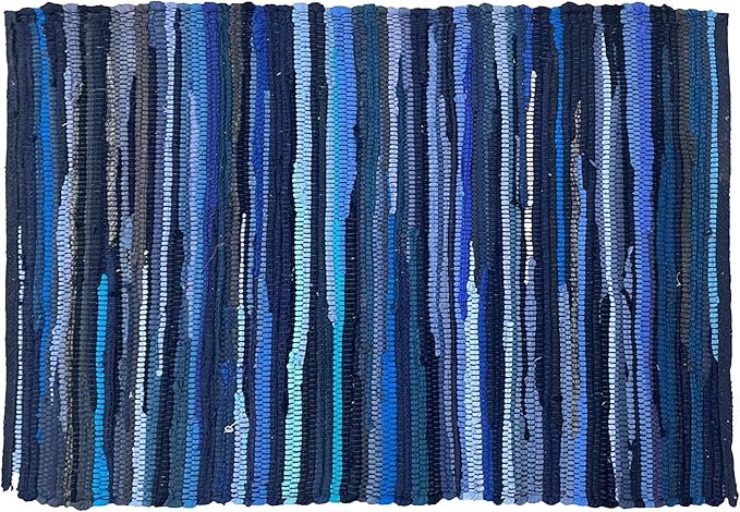 Ramanta Home Cotton Rag Rug 2'x3' - Navy, Braided Recycled Rugs for High Traffic Area, Boho Farmhouse Rug for Living Room, Kitchen, Entryway Bedroom Floor Mat - 24"x36"