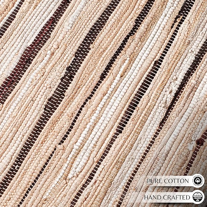 Ramanta Home Hand Woven 100% Cotton Chindi Rag Rug 2'x3' - Linen, Recycled Reversible Rug, Boho Rustic Farmhouse Rugs for Living Room, Kitchen, Entryway, Bedroom Floor Mats - 24"x36"