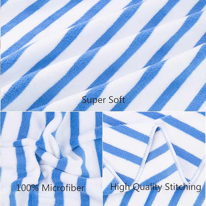 JML Microfiber Beach Towels Cabana Stripe, 2 Pack, 30" x 60", Quick Drying Bath Towel Set for Adult, Absorbent, Use for Travel, Sport, Swimming, Pool, Yoga, Camping, Micro Fiber StripeBlue