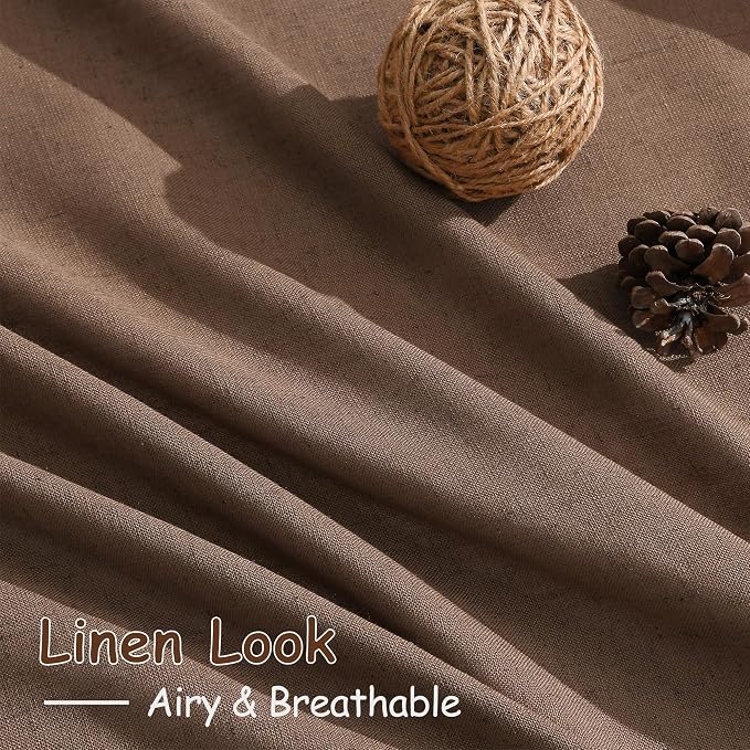Nanspring Caramel Brown Curtains 80 Inches Long 2 Panels Set for Bedroom Back Tab Rod Pocket Semi Sheer Light Filtering Privacy Drapes Linen Blend Textured Farmhouse Living Room Curtain 52X80