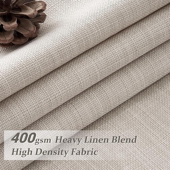 Memory Trained Pinch Pleated Nursery Curtains 78 Inches Long 2 Panels Set, Greyish Beige Blackout Natural Linen Double Layer Heat Blocking Noise Cancelling Rustic Window Drapes for Kids Room Hook Ring