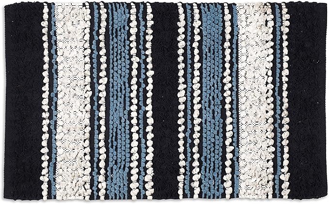 Ramanta Home Chenille Bath Mat Rug Navy 20x32 Inches, Soft Cotton Small Shower Floor Rug Ideal for Bathroom, Entrance, Bedroom, Kitchen | Absorbent Throw Carpet Doormat for Decor