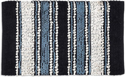 Ramanta Home Chenille Bath Mat Rug Navy 20x32 Inches, Soft Cotton Small Shower Floor Rug Ideal for Bathroom, Entrance, Bedroom, Kitchen | Absorbent Throw Carpet Doormat for Decor