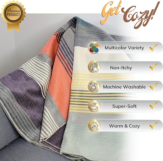 Alpaca Wool Throw Blanket | Warm, Ultra-Soft, 85" x 65" | Breathable, Non-Itchy Blanket-Throw | Hypoallergenic and Beautiful Fabric (Coral & White)