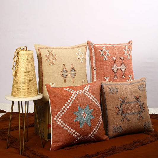 Trade Star Sabra Kilim Pillow Shams 100% Cotton Throw Cushion Cover Set of 4 Pillow Covers Handloomed Pillow case Premium Cushion Case Handwoven Farmhouse Pillowcase 18x18 Inches (Sabra 4)