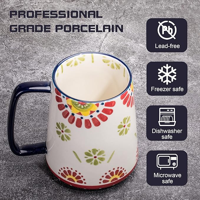 Extra Large Ceramic Coffee Mug,24 Oz,Oversized Tea Cup for Home and Office,With Big Handle,Dishwasher and Microwave Safe (24 Oz Handcrafted Sunflower)