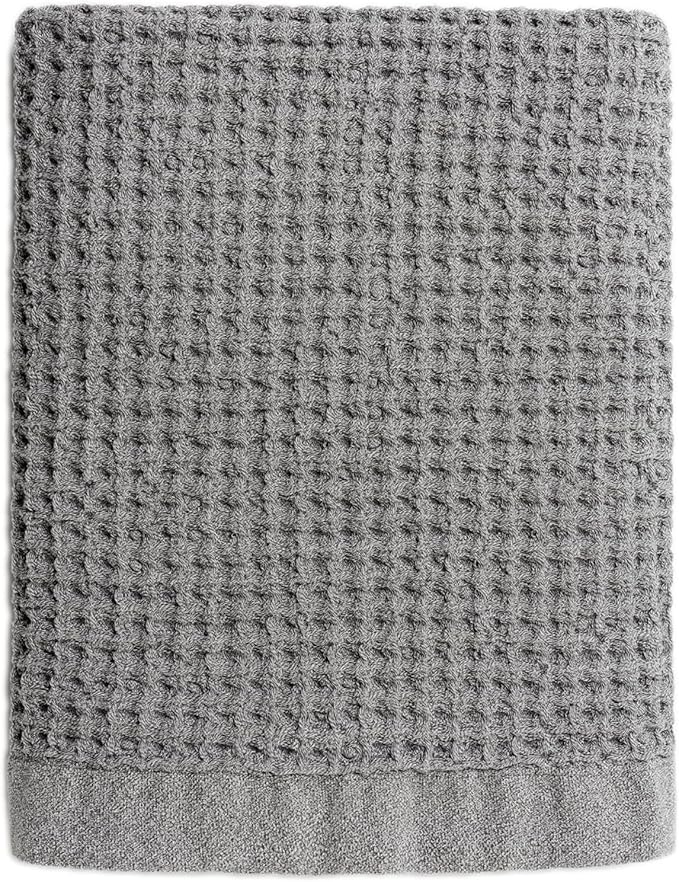 ONSEN Supima® Waffle Bath Sheet, Large, Quick Dry Lint Free 100% USA Cotton, Oversize Lightweight Absorbent Bath Sheet, 38x67 in (Cinder Grey, 1x Bath Sheet)