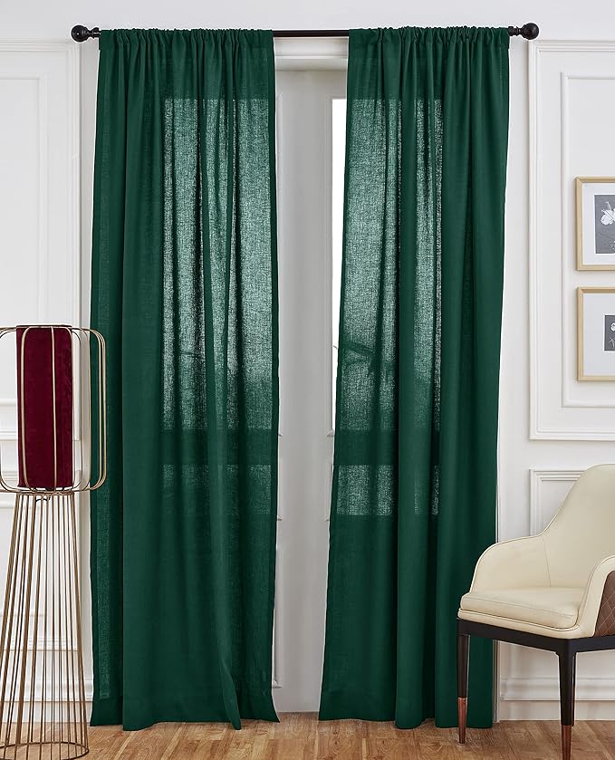 Solino Home European Flax Linen Curtain Rainforest Green, 52 x 84 Inch Light Filtering Rod Pocket Curtain 84 Inch, 100% Pure Linen Window Treatment for Living Room, Bedroom - 1 Panel