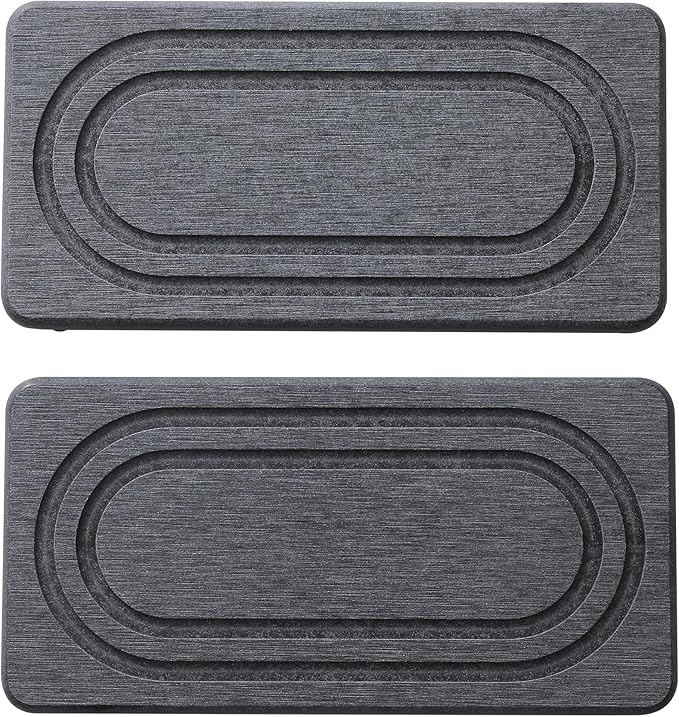 2PCS Water Absorbing Stone Tray for Sink, Quick Drying Diatomite Bathroom Tray Countertop, Stone Drying Mat for Kitchen Counter Faucet, Soap Dish Dispenser Vanity Organizer, Dark Gray-B-7.9" x 4"
