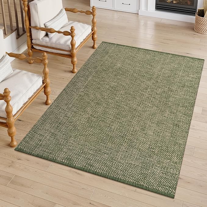 LEEVAN Washable Kitchen Rugs 3x5, Green/Natural Bedroom Rug, Cotton Woven Entryway Rug, Modern Braided Door Mat, Farmhouse Living Room Rugs, Reversible Carpet for Laundry Room Front Porch Outdoor Rug