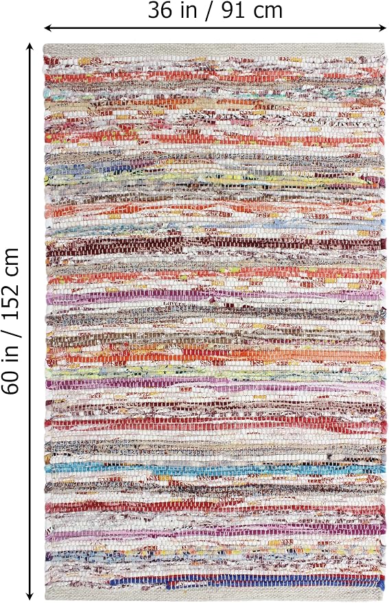 COTTON CRAFT Cotton Chindi Rag Rug - 3x5 ft – Handwoven Reversible Boho Farmhouse Accent Area Rug – Multicolor Recycled Cotton Yarn Throw Accent for Bedroom, Entryway, Kitchen & Living Room