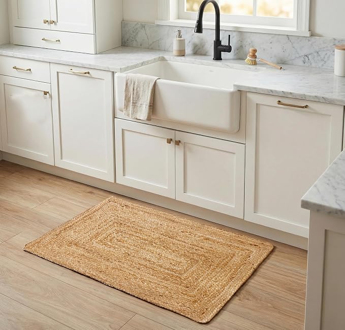 THE BEER VALLEY Jute Braided Rug 2x3 Feet - Natural | Reversible Accent Doormat for Entryway, Kitchen, Nursery - Rustic Coastal Small Front Door Mat for Indoor Use