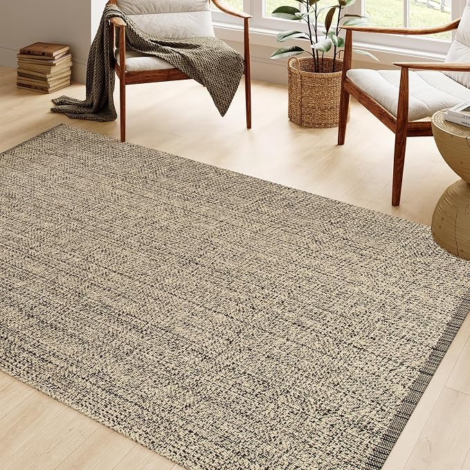 LEEVAN Washable Kitchen/Bathroom/Living Room Rug, 6' x 9', Natural Farmhouse Reversible Carpet for Foyer/Nursery/Decor