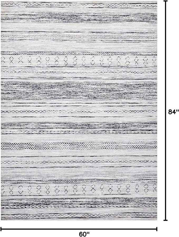 Tortania Area Rug Living Room Rugs - 5x7 Washable Large Soft Neutral Boho Moroccan Bohemian Farmhouse Rug Indoor Floor Carpet for Bedroom Under Dining Table Home Office Decor - Grey