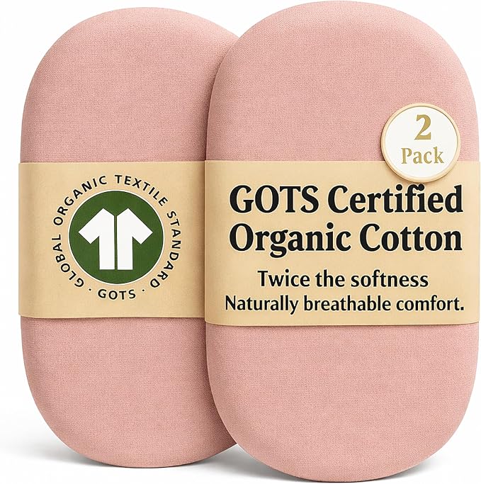 GOTS Organic Bassinet Sheets Compatible with Halo BassiNest Swivel Sleeper, 4moms mamaRoo Sleep Bassinet, Pure Ultra Soft Turkish Organic Cotton