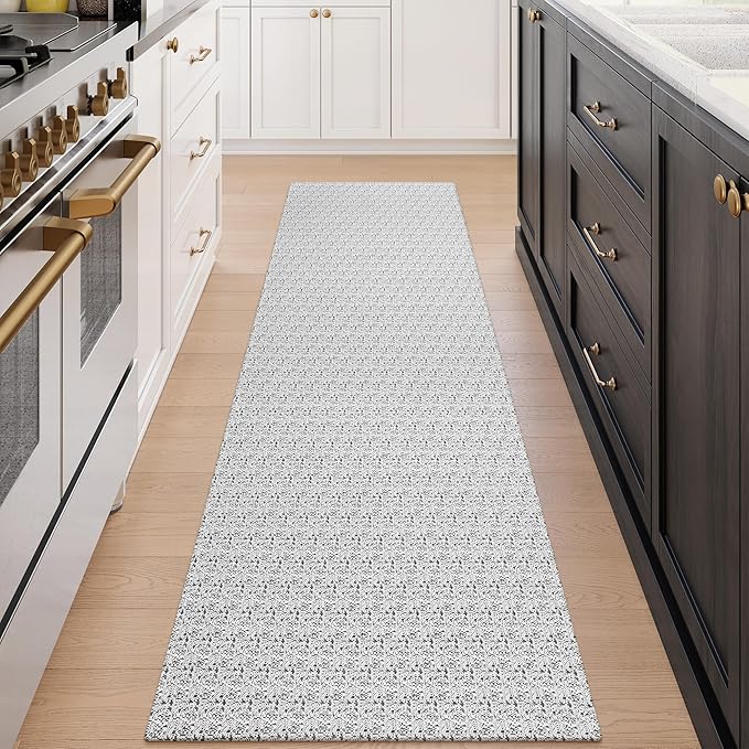 Collive Washable Hallway Runner Rug, Farmhouse Non Skid Kitchen Runner Rug 2x8 Boho Entryway Rugs, Grey Cotton Braided Modern Carpet Runners for Bedside Doorway Kitchen Floor