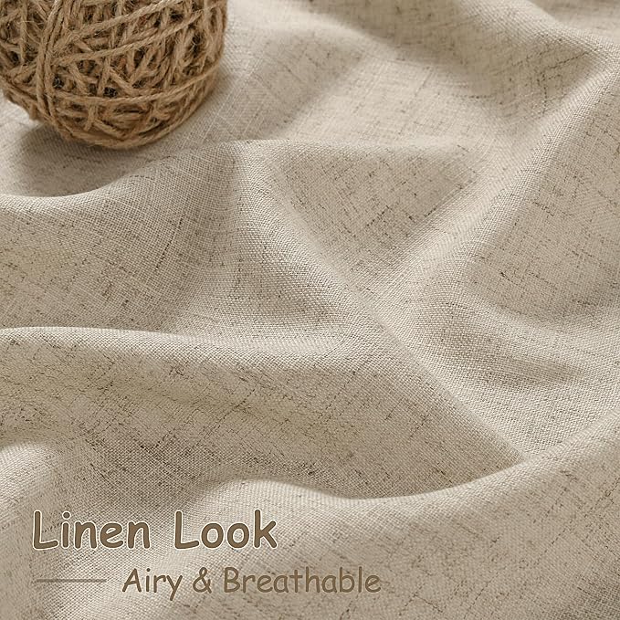Nanspring Taupe Burlywood Linen Curtains 84 Inch Length for Living Room Rustic Farmhouse Light Filtering Semi Sheer Curtain Back Tab Privacy Burlap Drapes for Bedroom Office 52x84, 2 Panels