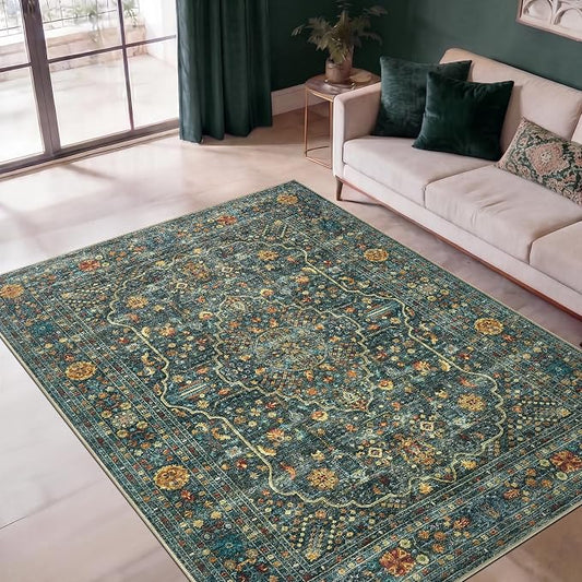 Keen Home Design 5x7 Rug - Machine Washable Area Rug with Non-Slip Backing, Ideal for Living Room, Dining Room, Bedroom - Vintage, Easy Clean, Durable, Low Pile Rug - (5' x 7')