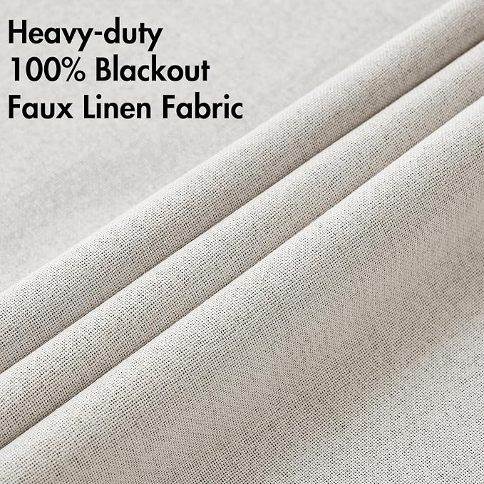 MIULEE Linen Textured Curtains for Bedroom Solid 100% Blackout Thermal Insulated Cream White Grommet Room Darkening Curtains & Drapes Luxury Decor for Living Room 52 x 45 Inch (2 Panels)