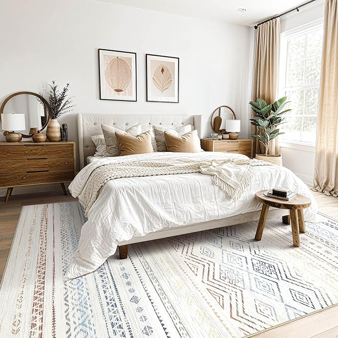 Tortania Area Rug Living Room Rugs- 10x14 Washable Large Soft Neutral Boho Moroccan Bohemian Farmhouse Rug Indoor Floor Carpet for Bedroom Under Dining Table Home Office Decor - Multicolor