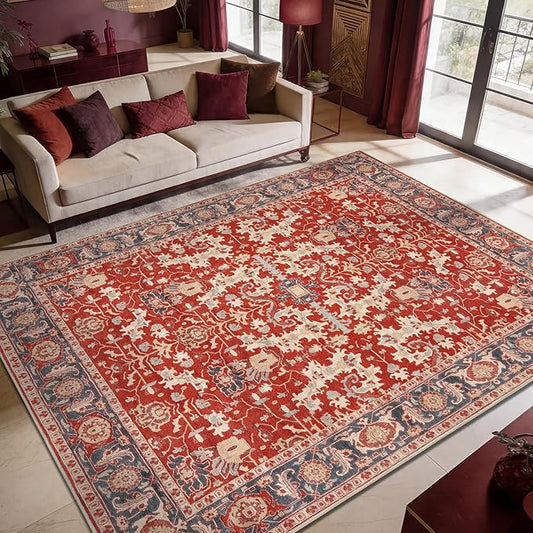 Keen Home Design 6x9 Rug - Machine Washable Area Rug with Non-Slip Backing, Ideal for Living Room, Dining Room, Bedroom - Vintage, Easy Clean, Durable, Low Pile Rug - (6' x 9')