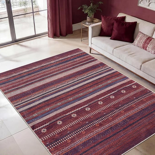 Keen Home Design 5x7 Rug - Machine Washable Area Rug with Non-Slip Backing, Ideal for Living Room, Dining Room, Bedroom - Vintage, Easy Clean, Durable, Low Pile Rug - (5' x 7')