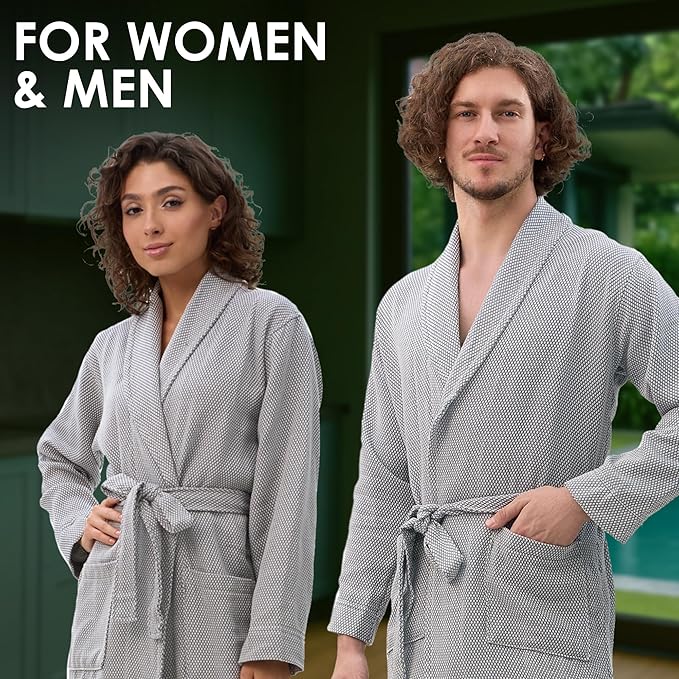 ATANI 100% Turkish Cotton Bathrobe S-XXL for Women & Men – Peshtemal Style Soft Cozy Lounge Robe, Absorbent & Lightweight