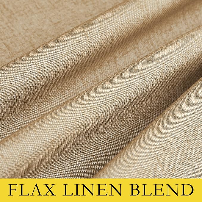 NICETOWN 100% Blackout Linen Curtains for Living Room with Thermal Insulated White Liner, Camel, 52" Wide, 2 Panels, 84" Long Drapes, Back Tab Retro Linen Curtains Vertical Drapes Privacy for Bedroom