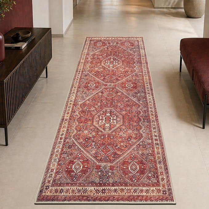 Keen Home Design 30"x84" Rug - Machine Washable Runner Rug with Non-Slip Backing, Ideal for Hallway, Entryway, Kitchen, Laundry Room - Vintage, Easy Clean, Durable, Low Pile Rug - (2'6" x 7')