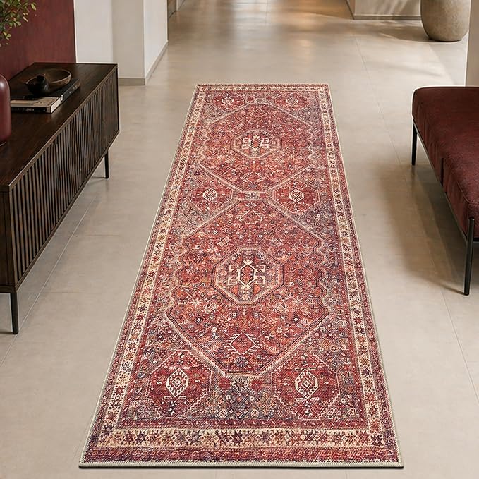 Keen Home Design 30"x120" Rug - Machine Washable Runner Rug with Non-Slip Backing, Ideal for Hallway, Entryway, Kitchen, Laundry Room - Vintage, Easy Clean, Durable, Low Pile - (2'6" x 10')