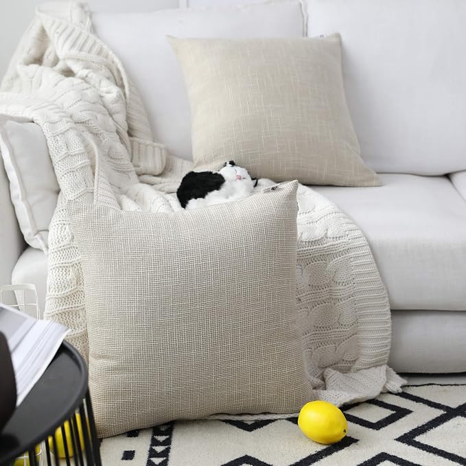 Kevin Textile 2 Pcs Simple Linen Pillow Covers Nordic Stars Soft Cushion Case with Hidden Zipper, 24"x24", Light Beige