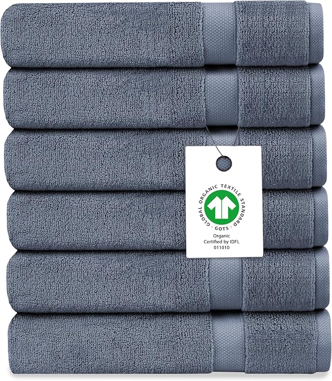 Organic Cotton Luxuriously Plush Washcloths Pack of 6 | GOTS & Oeko-TEX Certified | Premium Quality Face Towels | Feather Touch Technology|650 GSM Long Staple|Soft, Quick Dry & Ultra-Absorbent