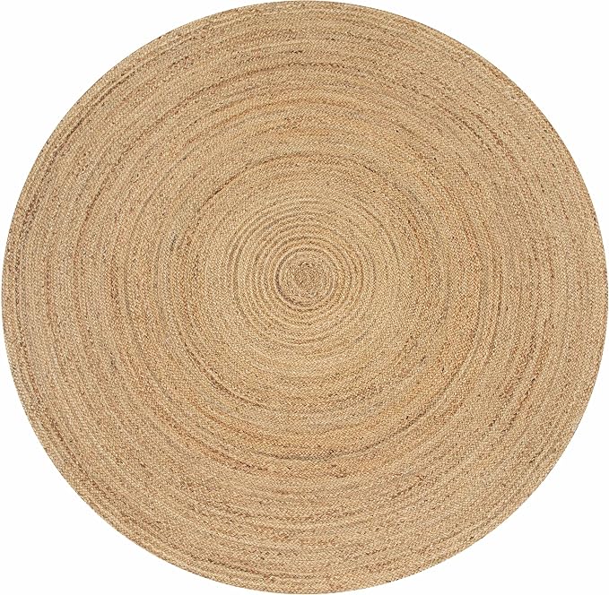 THE BEER VALLEY Jute Braided Area Rug 6 Feet Round - Natural | Reversible Handwoven Circle Rug for Living Room, Bedroom, Nursery - Large Farmhouse Indoor Décor Floor Mat