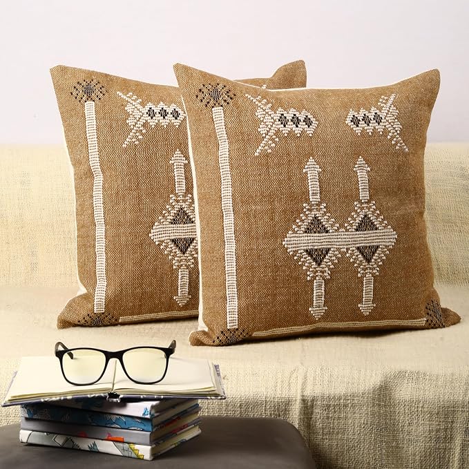 Trade Star 100% Cotton Sabra Throw Pillow Cover Set of 2 Cotton Cushion Cover Handloomed Decorative Cushion case Handwoven Pillowcase 18x18 Inches Designer Pillow Shams